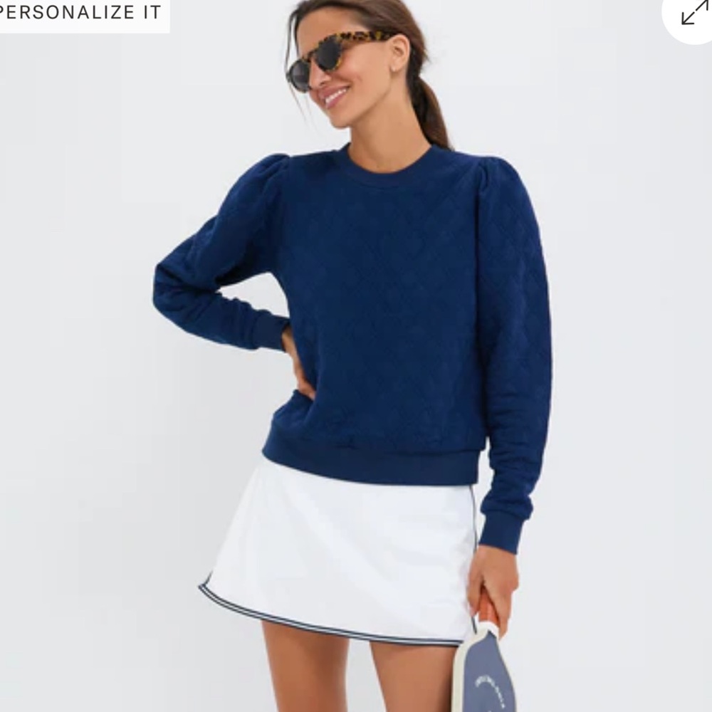 Tuckernuck Navy Puff Sleeve Quilted Stretch Campbell Pullover